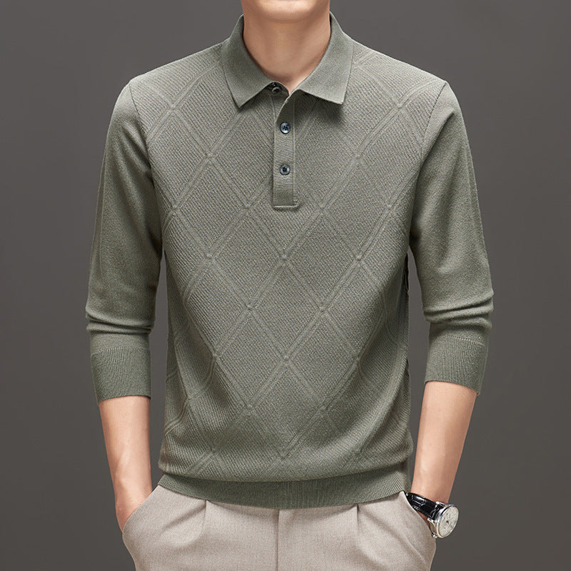 Irffinity Knitwear Polo Collar Solid Color Mens Sweater