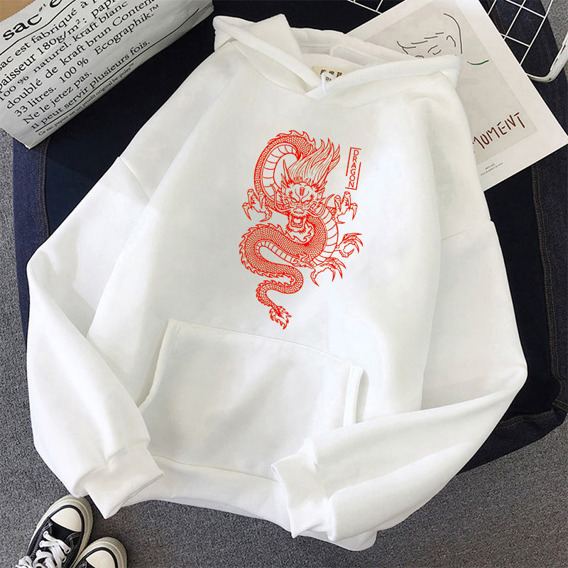 Irffinity Harajuku Dragon Pattern Hoodie for Men Warm