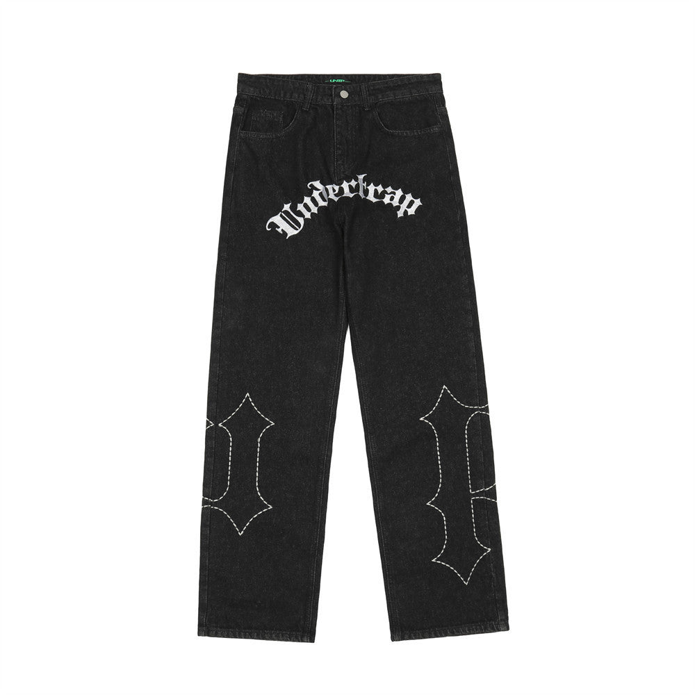 Irffinity European Style Letter Embroidered Jeans For Women