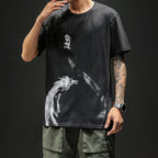 Irffinity Mens Loose T Shirt Ink Printing Soft Cotton