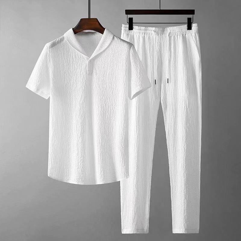 Irffinity Mens Summer Casual Leisure Suit Short Sleeve Top