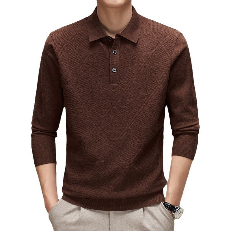 Irffinity Knitwear Polo Collar Solid Color Mens Sweater