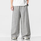 Summer Plus Size Chinese Style Cotton And Linen Plaid Baggy Pants