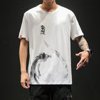 Irffinity Mens Loose T Shirt Ink Printing Soft Cotton