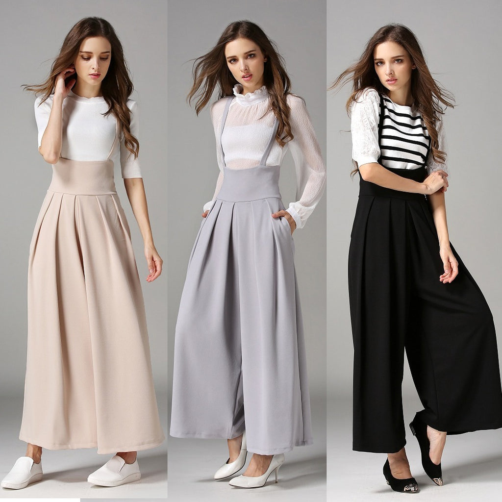 Irffinity Cropped Suspenders Wide Leg Pants Bubble Women
