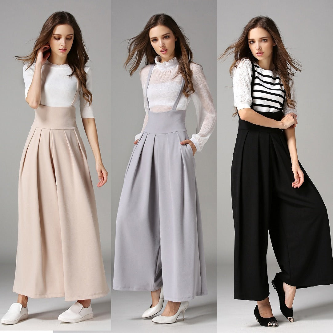 Irffinity Cropped Suspenders Wide Leg Pants Bubble Women