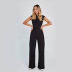 Irffinity Womens Sleeveless Jumpsuit V Neck Wide Leg Chic