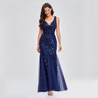 Irffinity Sexy Long Dress Sleeveless V Neck Sequin Women
