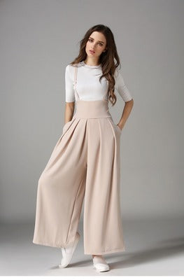 Irffinity Cropped Suspenders Wide Leg Pants Bubble Women