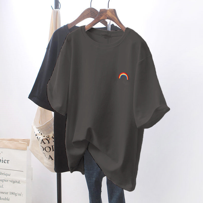 Irffinity White Loose Short Sleeve T Shirt For Women Chic