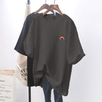 Irffinity White Loose Short Sleeve T Shirt For Women Chic