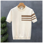 Trendy All-match Round Neck Knitted Short Sleeve Contrast Color Thin T-shirt