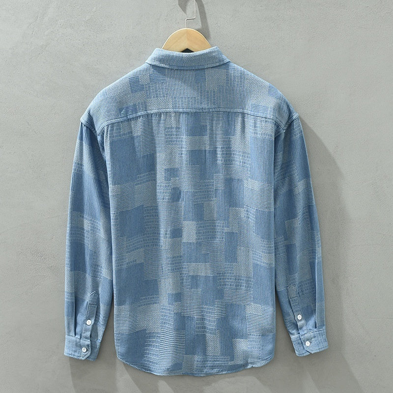 Irffinity Loose Fit Denim Jacquard Shirt Long Sleeve Men