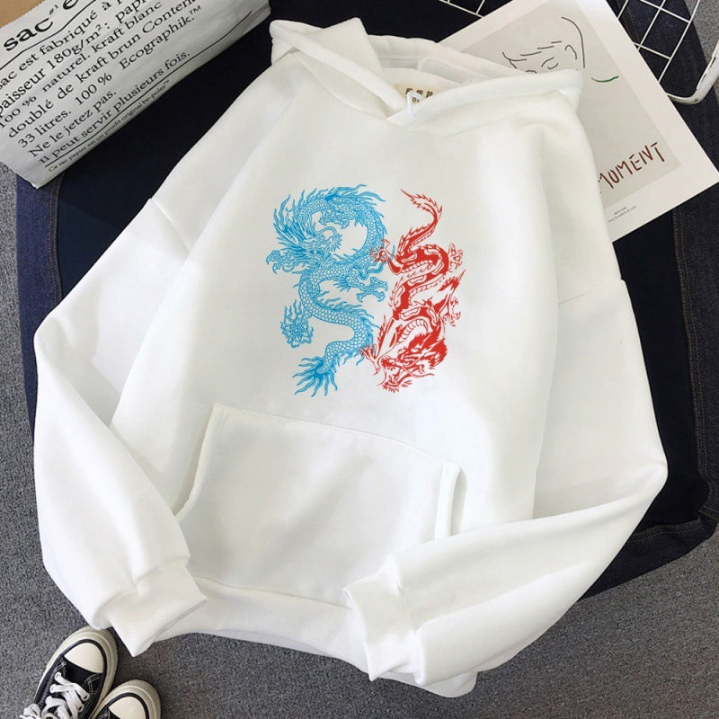 Irffinity Harajuku Dragon Pattern Hoodie for Men Warm