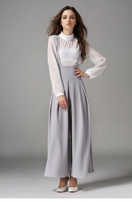 Irffinity Cropped Suspenders Wide Leg Pants Bubble Women