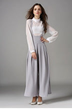 Irffinity Cropped Suspenders Wide Leg Pants Bubble Women