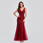 Irffinity Sexy Long Dress Sleeveless V Neck Sequin Women