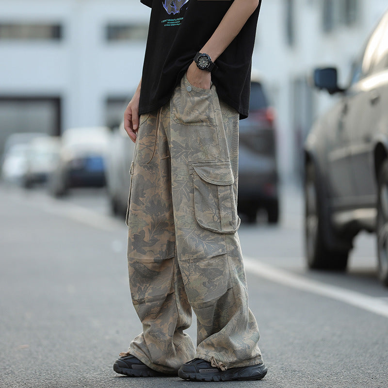 Irffinity Camouflage Workwear Pants for Men Wide Leg