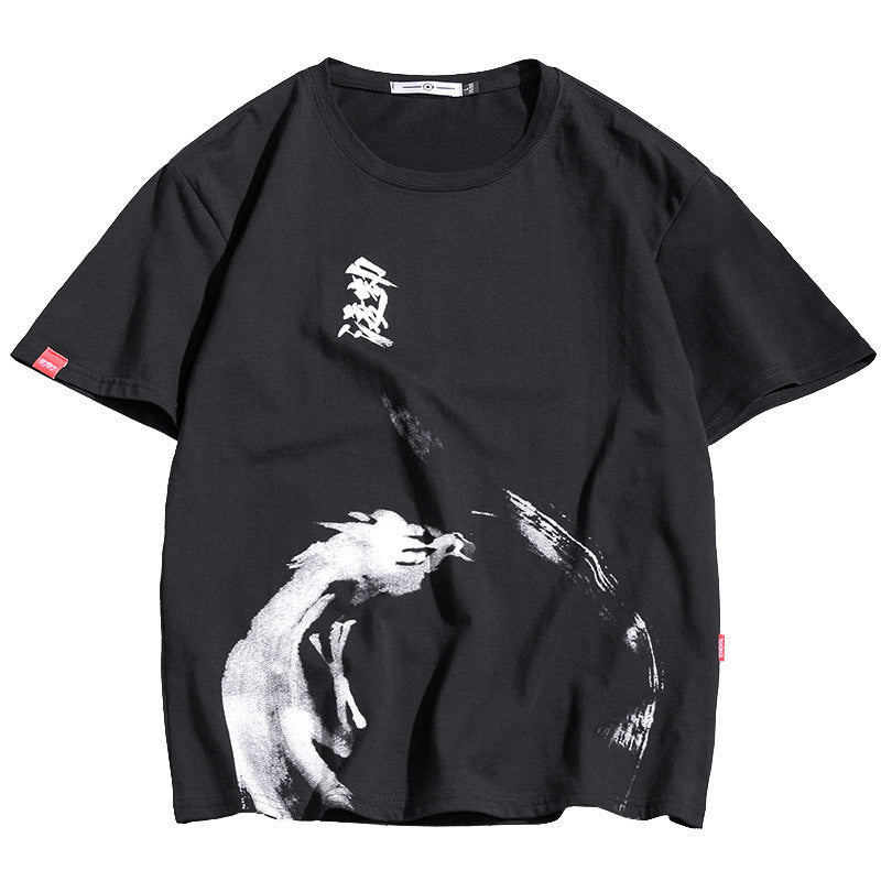 Irffinity Mens Loose T Shirt Ink Printing Soft Cotton