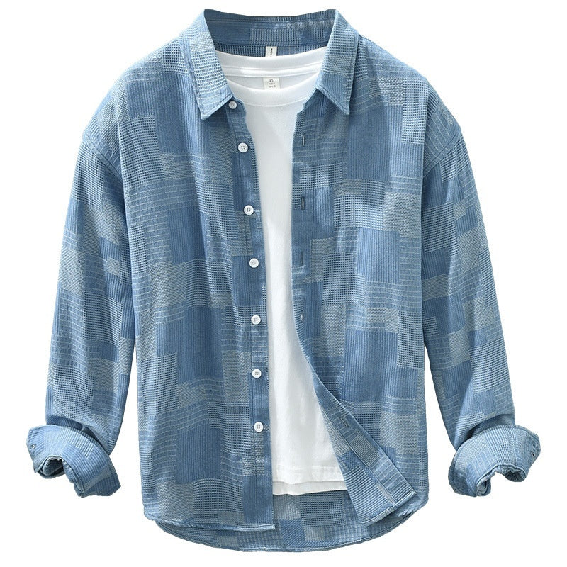 Irffinity Loose Fit Denim Jacquard Shirt Long Sleeve Men