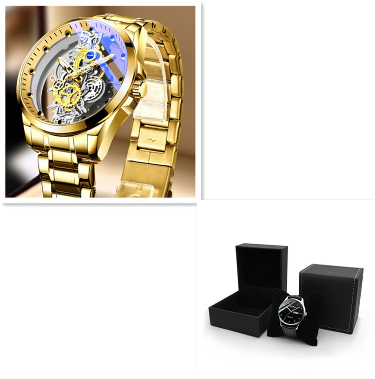 Irffinity Men Skeleton Automatic Watch Gold Luxury Vintage