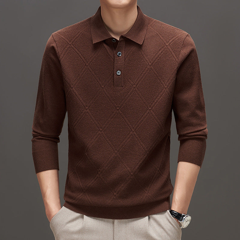 Irffinity Knitwear Polo Collar Solid Color Mens Sweater