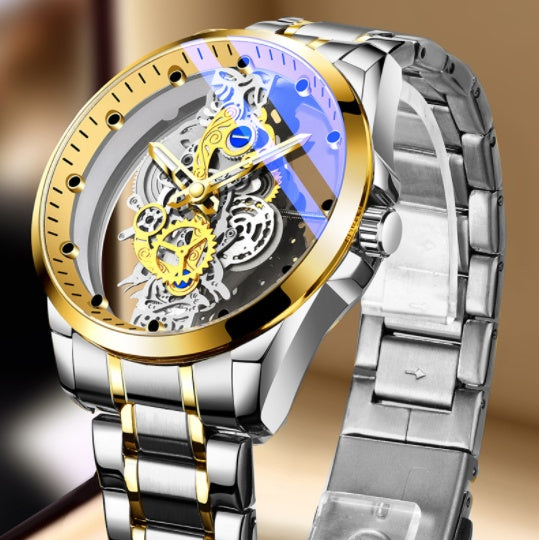 Irffinity Men Skeleton Automatic Watch Gold Luxury Vintage