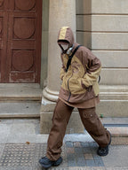 Irffinity Unisex Casual Multi Pocket Loose Overalls Brown