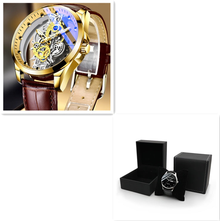 Irffinity Men Skeleton Automatic Watch Gold Luxury Vintage