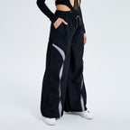 Irffinity Women High Waist Lace Up Color Contrast Pants