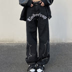 Irffinity European Style Letter Embroidered Jeans For Women