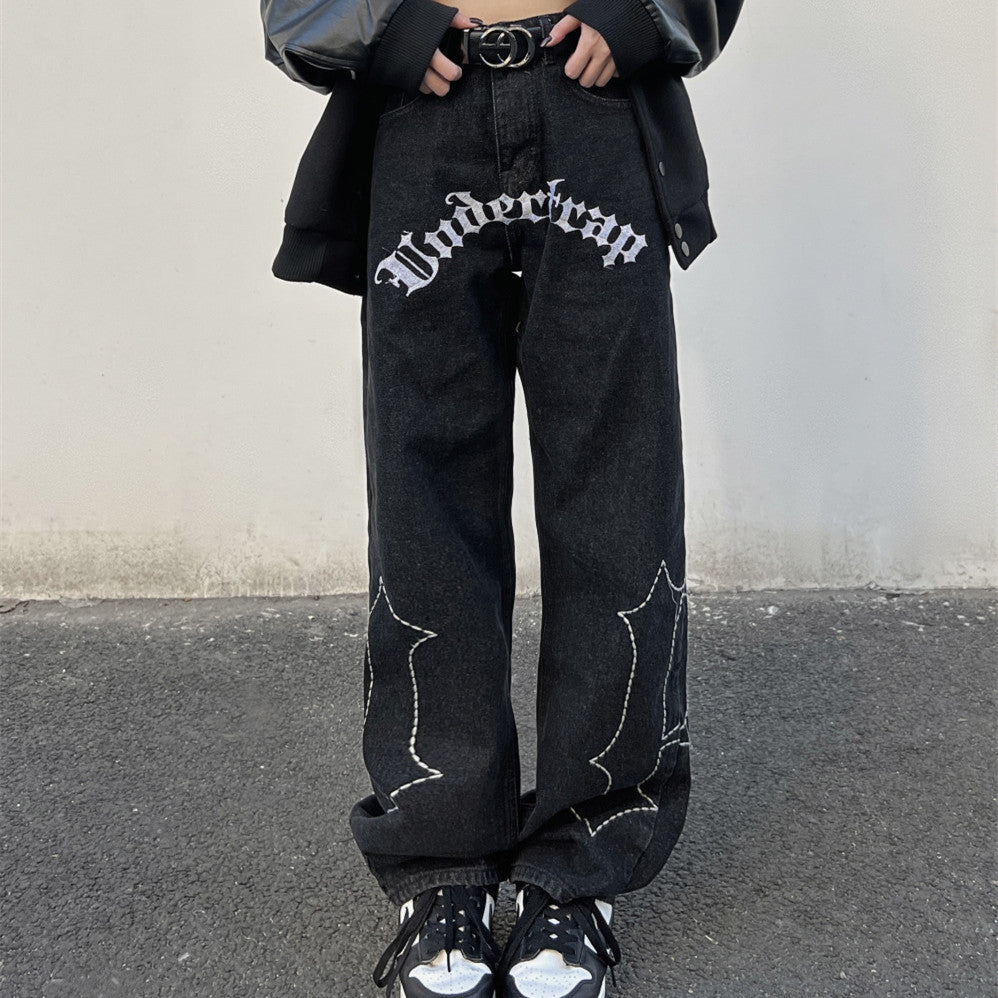 Irffinity European Style Letter Embroidered Jeans For Women