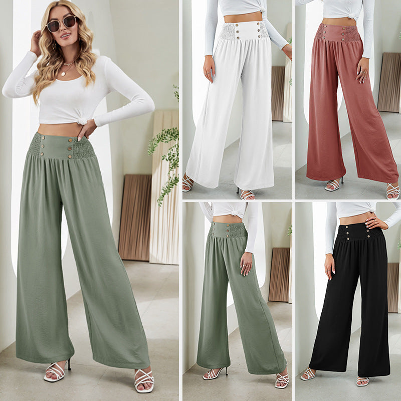 Irffinity Elastic High Waist Wide Leg Pants For Women