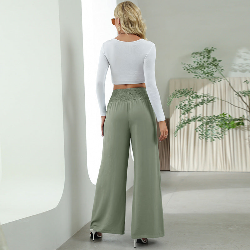Irffinity Elastic High Waist Wide Leg Pants For Women