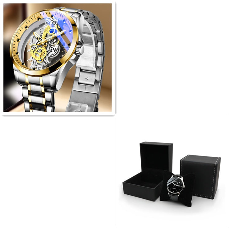 Irffinity Men Skeleton Automatic Watch Gold Luxury Vintage