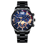 Irffinity Mens Quartz Watch Set Steel Strap Three Eye Gift