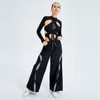 Irffinity Women High Waist Lace Up Color Contrast Pants