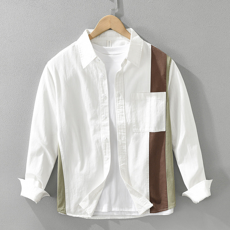 Irffinity Mens Cotton Stitching Long Sleeve Shirt Stylish