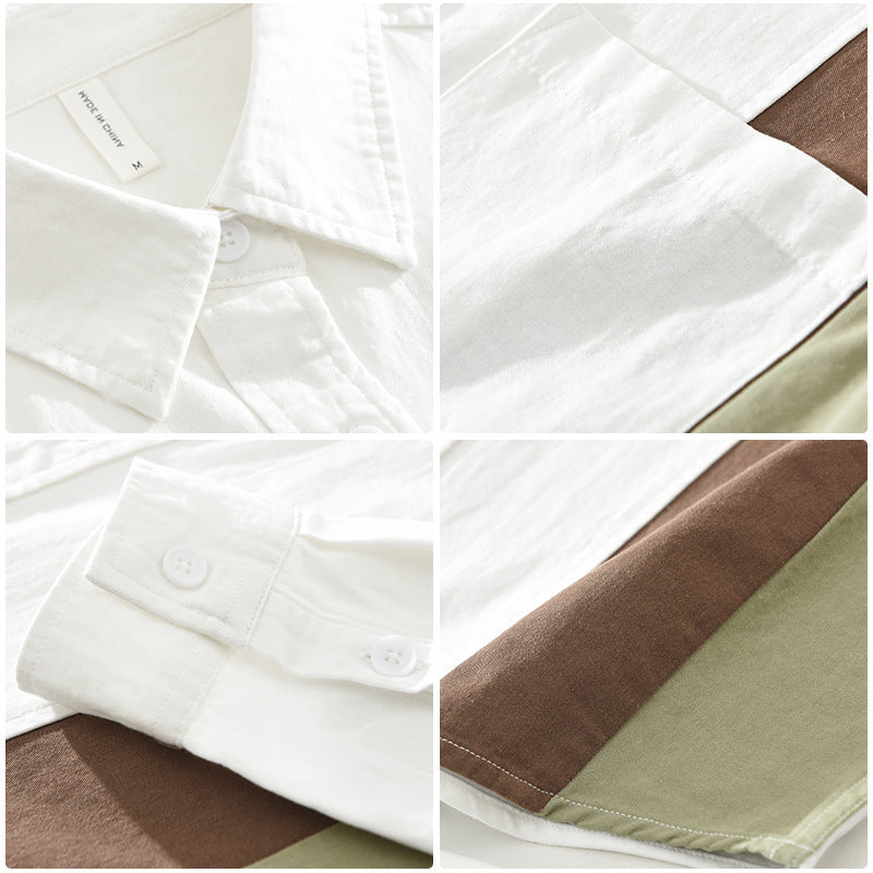 Irffinity Mens Cotton Stitching Long Sleeve Shirt Stylish