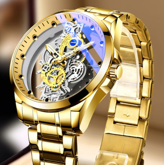 Irffinity Men Skeleton Automatic Watch Gold Luxury Vintage