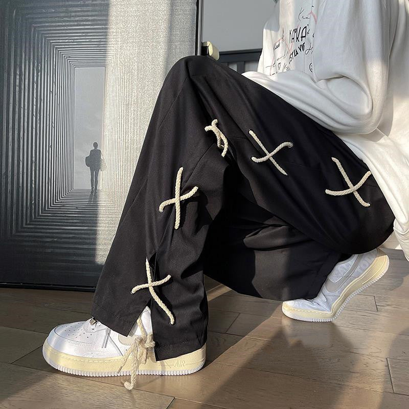 Irffinity Mens Patchwork Drawstring Trousers Vintage Style