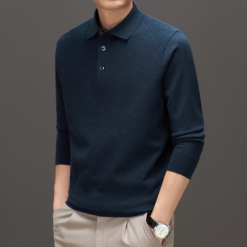 Irffinity Knitwear Polo Collar Solid Color Mens Sweater