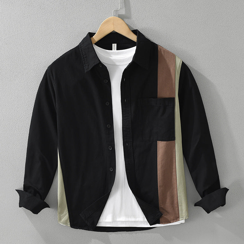 Irffinity Mens Cotton Stitching Long Sleeve Shirt Stylish